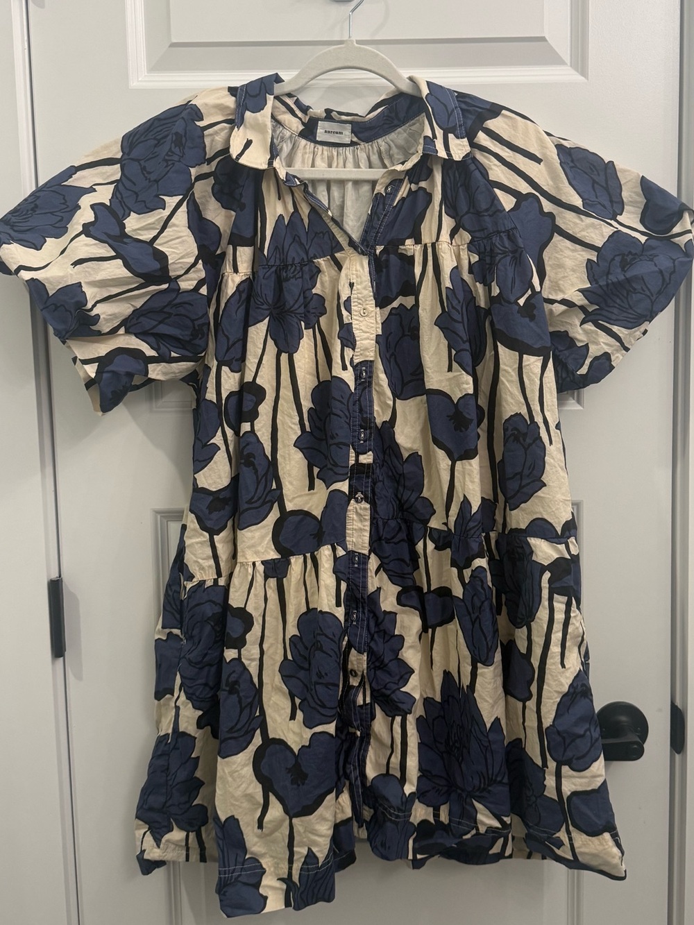 AUREUM Navy Floral Cream Button-Front Babydoll Dress